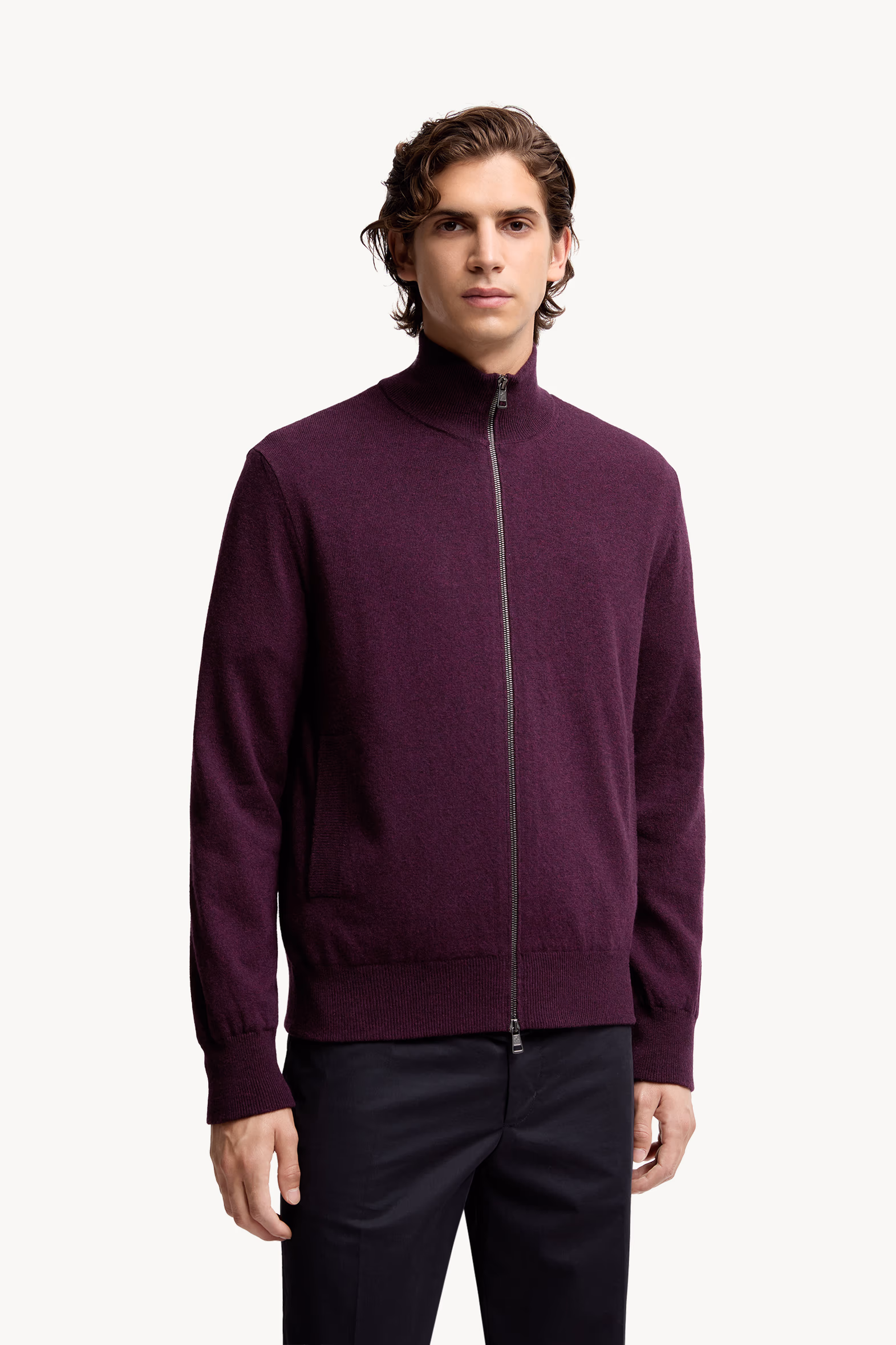 Wool & Cashmere Zip-Up Cardigan Men Purple Moncler 3
